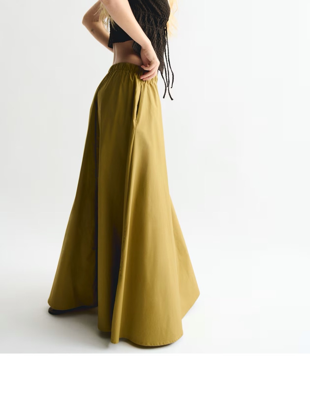 H&M Olive Green Full-Length Maxi Skirt with Elastic Waist - Picture 2 of 7